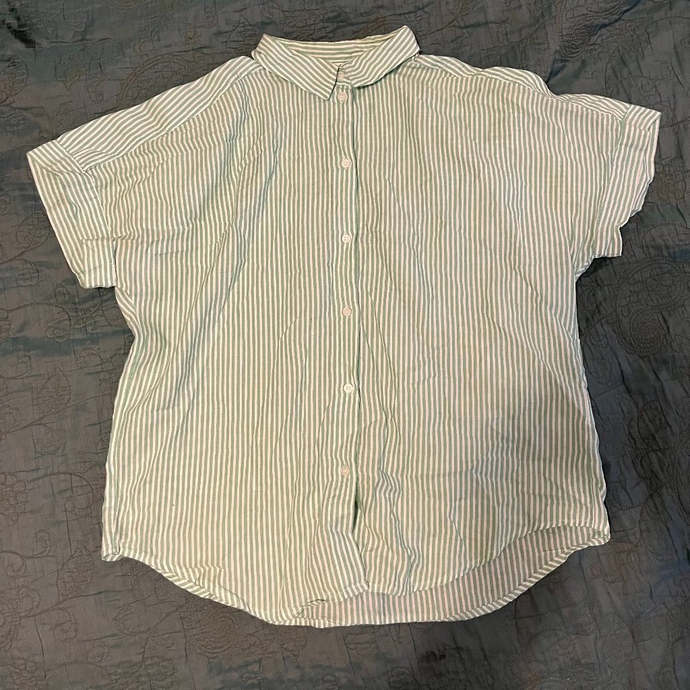 Green striped button down